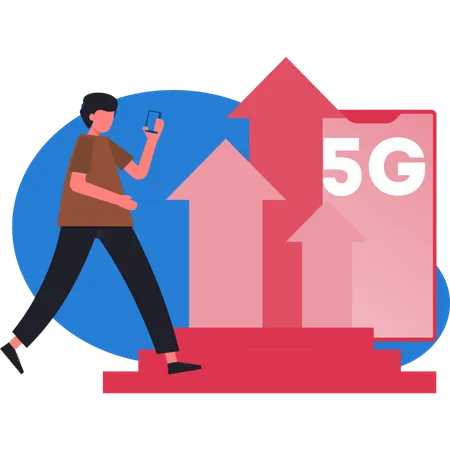 Niño usando red wifi inalámbrica en teléfono inteligente  Ilustración