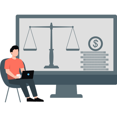 Niño usando una computadora portátil para la ley de ética empresarial  Illustration