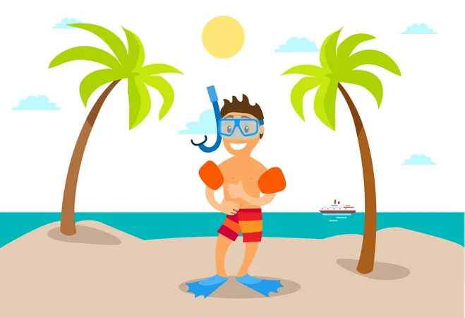 El chico va a hacer snorkel  Ilustración