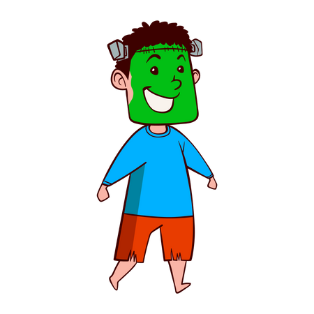 Niño vestido con disfraz de monstruo verde  Ilustración