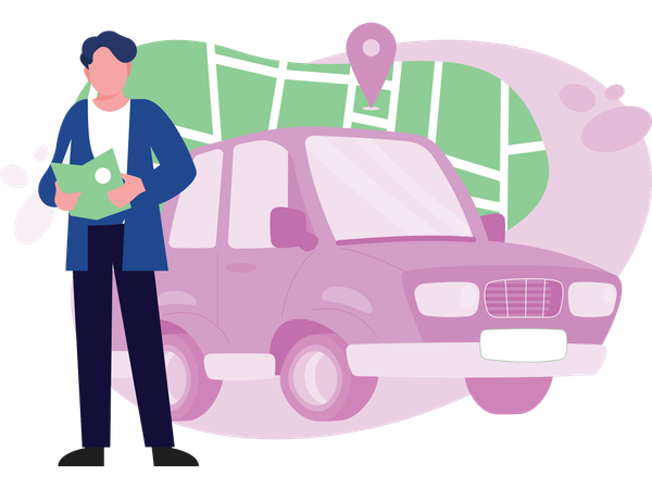 Niño viajando en coche  Ilustración