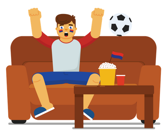 Niño viendo partido de fútbol  Ilustración