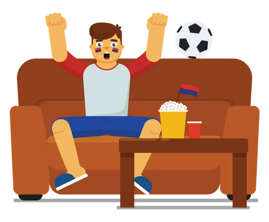 Niño viendo partido de fútbol  Ilustración