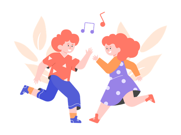 Niño y niña bailando juntos  Ilustración