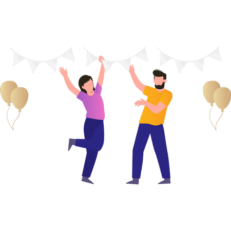 Niño y niña celebrando año nuevo  Ilustración