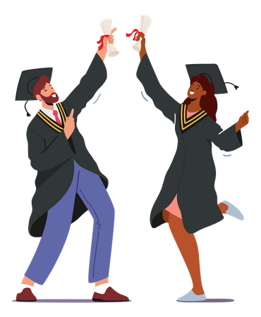 Niño y niña celebrando la graduación  Ilustración