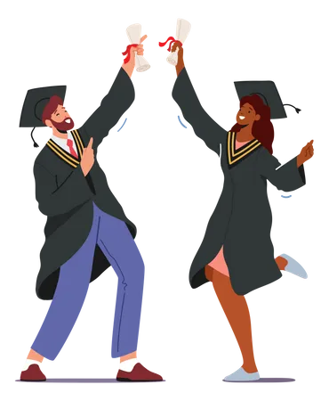 Niño y niña celebrando la graduación  Ilustración