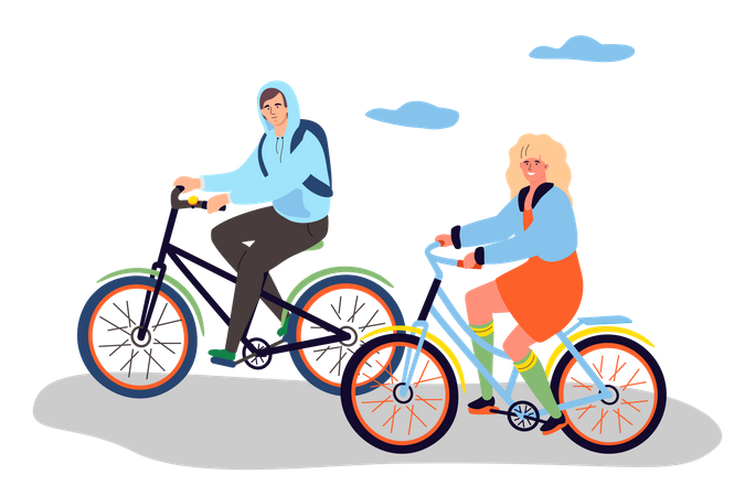 Niño y niña en bicicleta  Ilustración