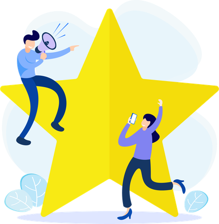 Niño y niña con reseña de cliente  Ilustración