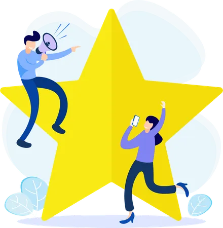 Niño y niña con reseña de cliente  Ilustración