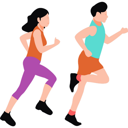 Niño y niña corriendo para hacer ejercicio.  Ilustración