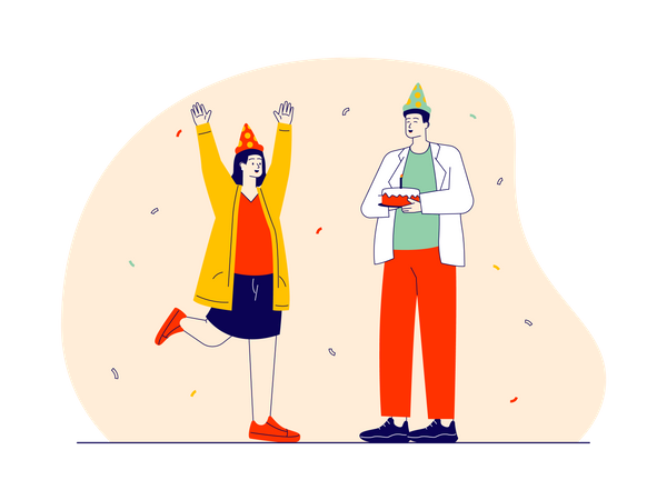 Niño y niña disfrutando de su cumpleaños  Ilustración