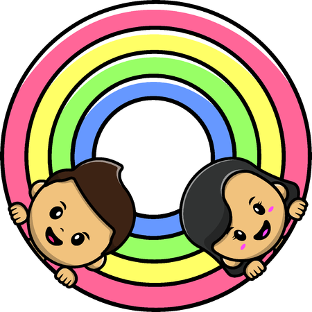 Niño y niña en el arco iris  Ilustración