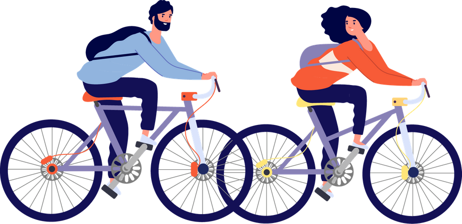 Niño y niña en bicicleta juntos  Ilustración