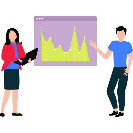 El niño y la niña están trabajando en un gráfico analítico.  Ilustración