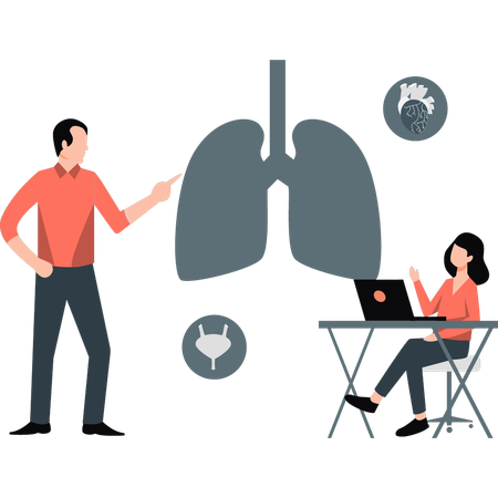 Niño y niña hablando sobre pulmones humanos  Ilustración