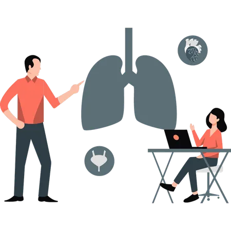 Niño y niña hablando sobre pulmones humanos  Ilustración