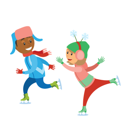 Niño y niña jugando con nieve  Ilustración