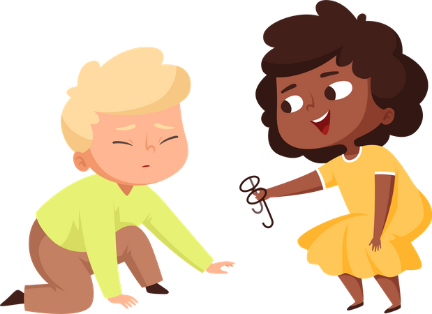 Niño y niña jugando juntos  Ilustración