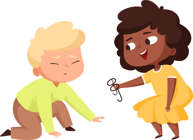 Niño y niña jugando juntos  Ilustración