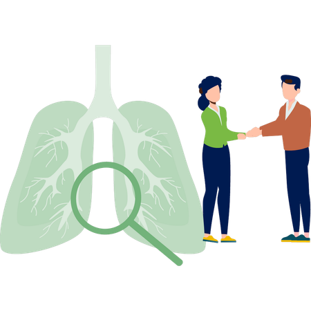 Niño y niña que se ocupan de los pulmones  Ilustración