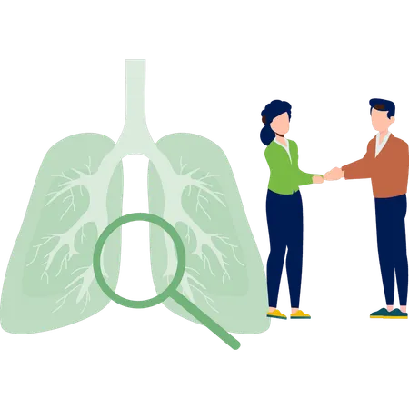 Niño y niña que se ocupan de los pulmones  Ilustración