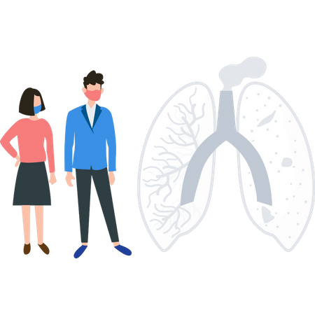 Niño y niña observando enfermedades pulmonares causadas por la contaminación del aire  Ilustración