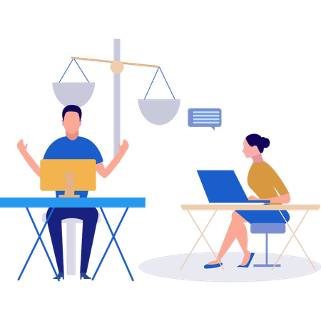 Niño y niña trabajando en su computadora portátil  Illustration