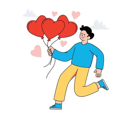 Niño yendo a la celebración de San Valentín  Ilustración