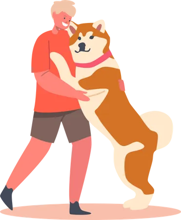 Los niños se abrazan con el perro.  Ilustración