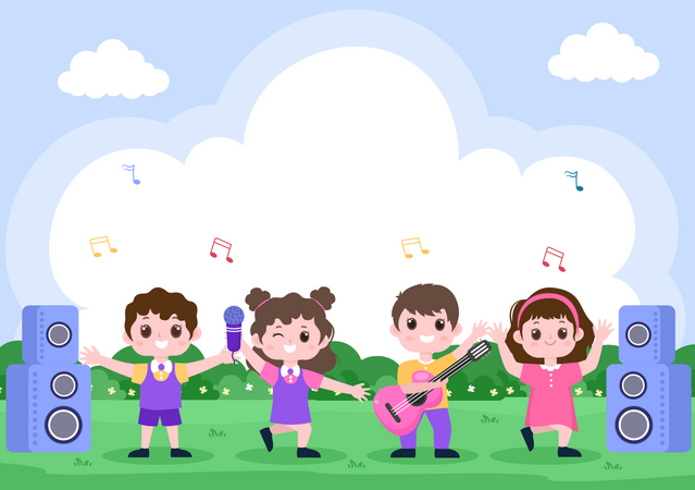 Niños actuando en festival de música  Ilustración