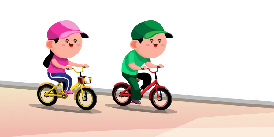 Niños andando en bicicleta  Ilustración