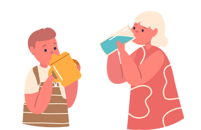 Niños bebiendo agua limpia  Ilustración