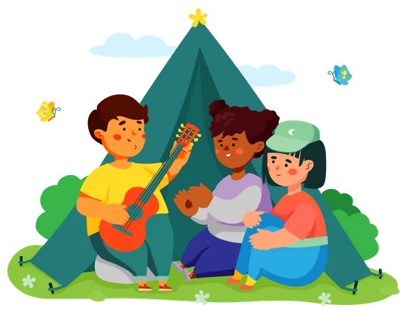 Niños acampando  Ilustración