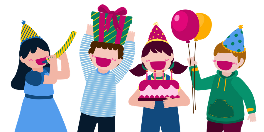 Niños celebrando cumpleaños  Ilustración