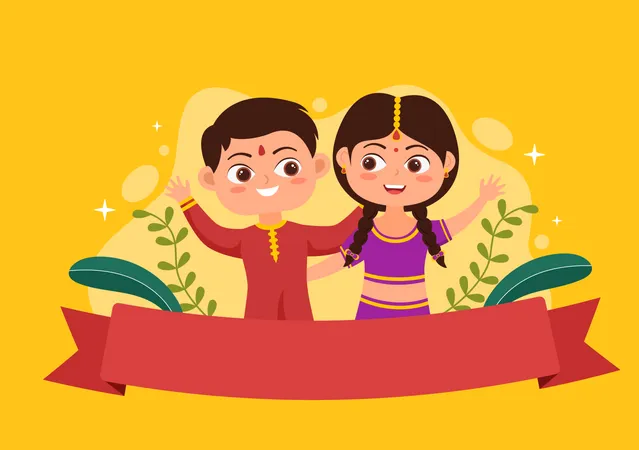 Niños celebrando feliz bhai dooj  Ilustración