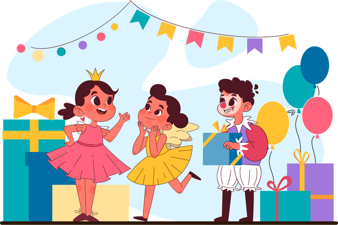 Niños celebrando fiesta de cumpleaños  Ilustración