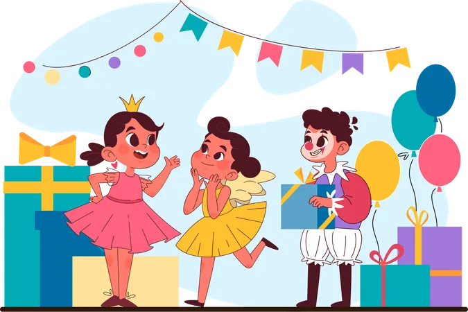 Niños celebrando fiesta de cumpleaños  Ilustración