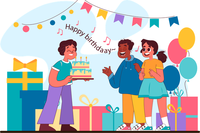 Niños celebrando fiesta de cumpleaños  Ilustración