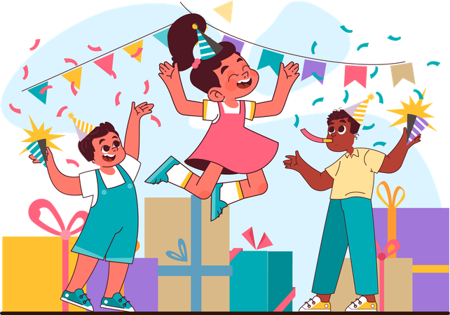 Niños celebrando fiesta de cumpleaños  Ilustración