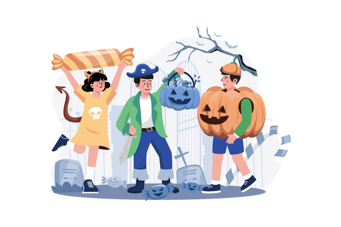 Niños celebrando halloween  Ilustración