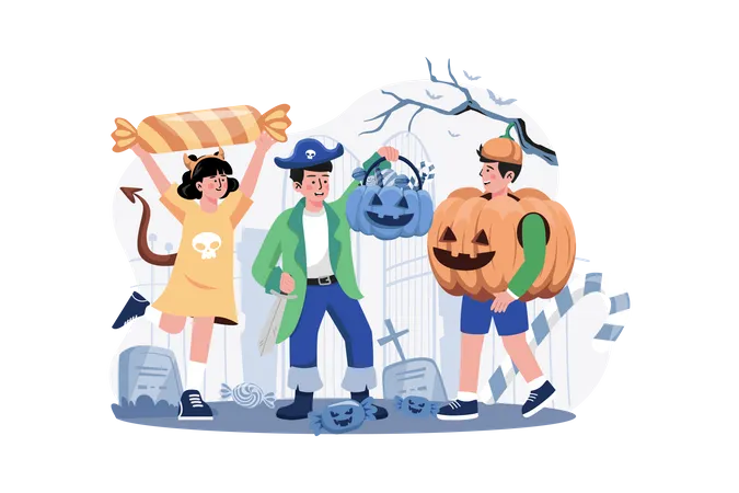 Niños celebrando halloween  Ilustración