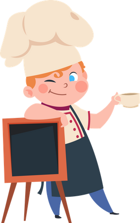 Chef infantil haciendo comida  Ilustración