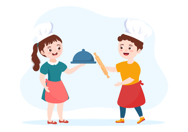 Niños cocinando  Ilustración