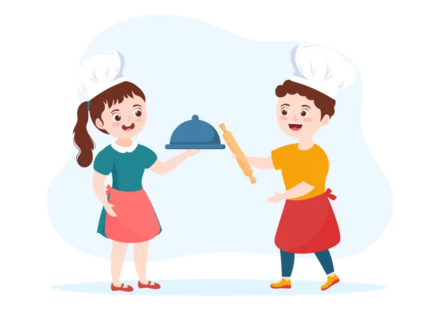 Niños cocinando  Ilustración