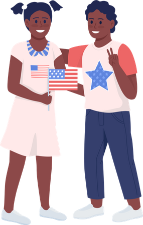 Niños con bandera nacional americana  Ilustración