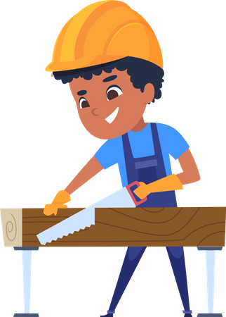 Niños constructores poco trabajador personaje  Ilustración