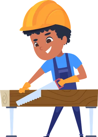 Niños constructores poco trabajador personaje  Ilustración