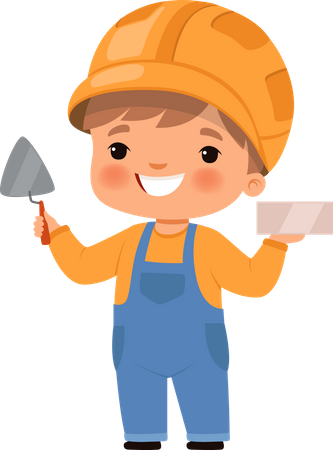 Niños constructores trabajando en el sitio de construcción.  Ilustración