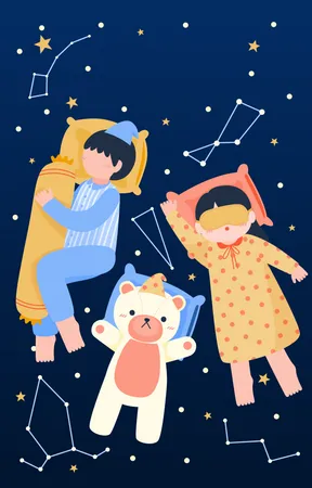 Niños durmiendo soñando  Ilustración